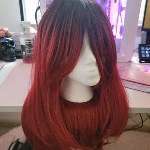 Red with black roots cosplay wig